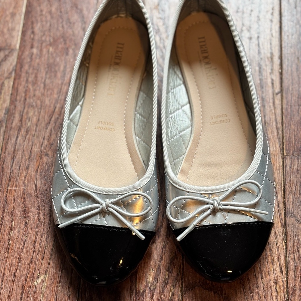Silver and Black Ballet Flats with bow size 8